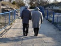 Old couple after beach walk Royalty Free Stock Photo