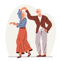 Old couple dance. Vector illustration. Funny elderly couple dancing