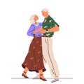 Old couple dance. Vector illustration. Grandpa does dance support, grandma. Elderly couple dancing at party