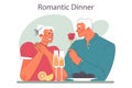 Old couple on a date. Elegant senior characters at restaurant table.