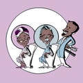 African or Indian Senior Old Couple unisex Coiffeur, Cartoon Royalty Free Stock Photo