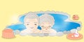 Old couple with hot spring Royalty Free Stock Photo