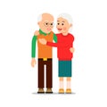 Old couple hugging. Elderly people stand close by. Grandma hugs his grandfather. Man embraces woman. Illustration of people