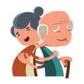 Old couple hugging illustration cartoon character