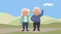 old couple in landscape characters animation