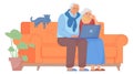 Old couple looking at laptop screen together. Granparents video call Royalty Free Stock Photo