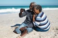 Old couple looking a phone Royalty Free Stock Photo