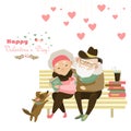 Old couple in love sitting on bench Royalty Free Stock Photo