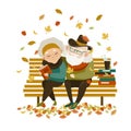 Old couple in love sitting on bench Royalty Free Stock Photo