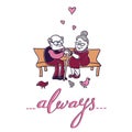 Old couple in love. Valentine`s Day Card.