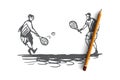 Old, couple, play, tennis, senior concept. Hand drawn isolated vector. Royalty Free Stock Photo