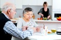 old couple playing cards at home Royalty Free Stock Photo