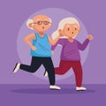 Old couple running active seniors characters
