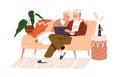 Old couple surfing internet, using technology together. Senior aged man and woman resting with laptop at home, browsing Royalty Free Stock Photo