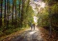 Old couple walking hand in hand