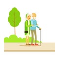 Old Couple Walking Holding Hands, Part Of People In The Park Activities Series