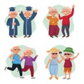 Old couples group active seniors characters