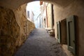 Old covered street in the medieval village of Serres, France