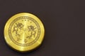 Old covered vintage chinese compass used in feng shui, golden item with dragons on the top, on dark background. Royalty Free Stock Photo