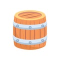 An old cracked barrel with hoops. Vector illustration in cartoon style. Pirate adventures. Treasure, rum. For stickers