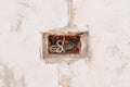 Old cracked concrete wall and old electric box Royalty Free Stock Photo