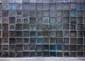 Old glass block wall texture, frosted glass brick wall background