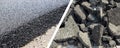 Old cracked and new asphalt material - concept image Royalty Free Stock Photo