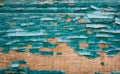 Old cracked paint pattern on wood background.in turquoise and blue shade.close-up view. Royalty Free Stock Photo