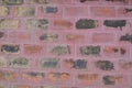 The Old Cracked Wall of a concrete building. A part of the red brick wall was abandoned wall background Royalty Free Stock Photo