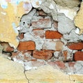 Old bricks on the old house, Old cracked cement wall, ruins in Ukraine