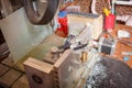 Old crafting equipment on a table background. Craftsmaking and jewelry production. Goldsmith profession.