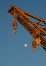 Old crane port with moon Royalty Free Stock Photo