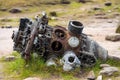 Old crashed aircraft engine side view UK
