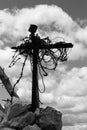 Old cross with a barbed wire, reminiscence of a World War I, Italy