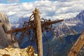 Old cross with a barbed wire, reminiscence of a World War I, Italy