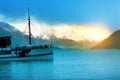 old cruising boat in lake wakatipu one of most popular traveling destination in queenstown southland new zealand Royalty Free Stock Photo