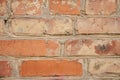 Old crumbling abandoned brick wall. close up view