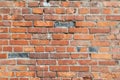 Old crumbling abandoned brick wall. close up view