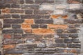 Old crumbling brick wall with cracks and chips Royalty Free Stock Photo