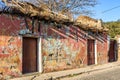 Old, crumbling house wall, Antigua, Guatemala Royalty Free Stock Photo