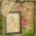 Old crumpled page vintage album with postcard Royalty Free Stock Photo