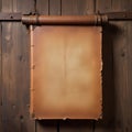 An old, crumpled parchment scroll hanging on a wooden wall Royalty Free Stock Photo