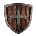 Old crusader wooden shield illustration isolated