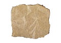 Old crushed paper with the burned edges, white background Royalty Free Stock Photo