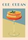 Old Cuban Cocktail retro poster vector art.