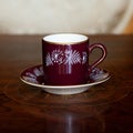 Old cup in Ukrainian style in a luxury interior. ceramics close-up Royalty Free Stock Photo