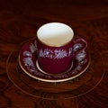 Old cup in Ukrainian style in a luxury interior. ceramics close-up Royalty Free Stock Photo