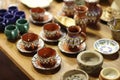 Old cups and plates at a second hand shop Royalty Free Stock Photo