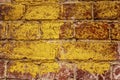 Old damaged and distressed brick wall texture. Painted red and orange grunge surface.