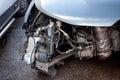 Damaged partially diassembled car internal parts